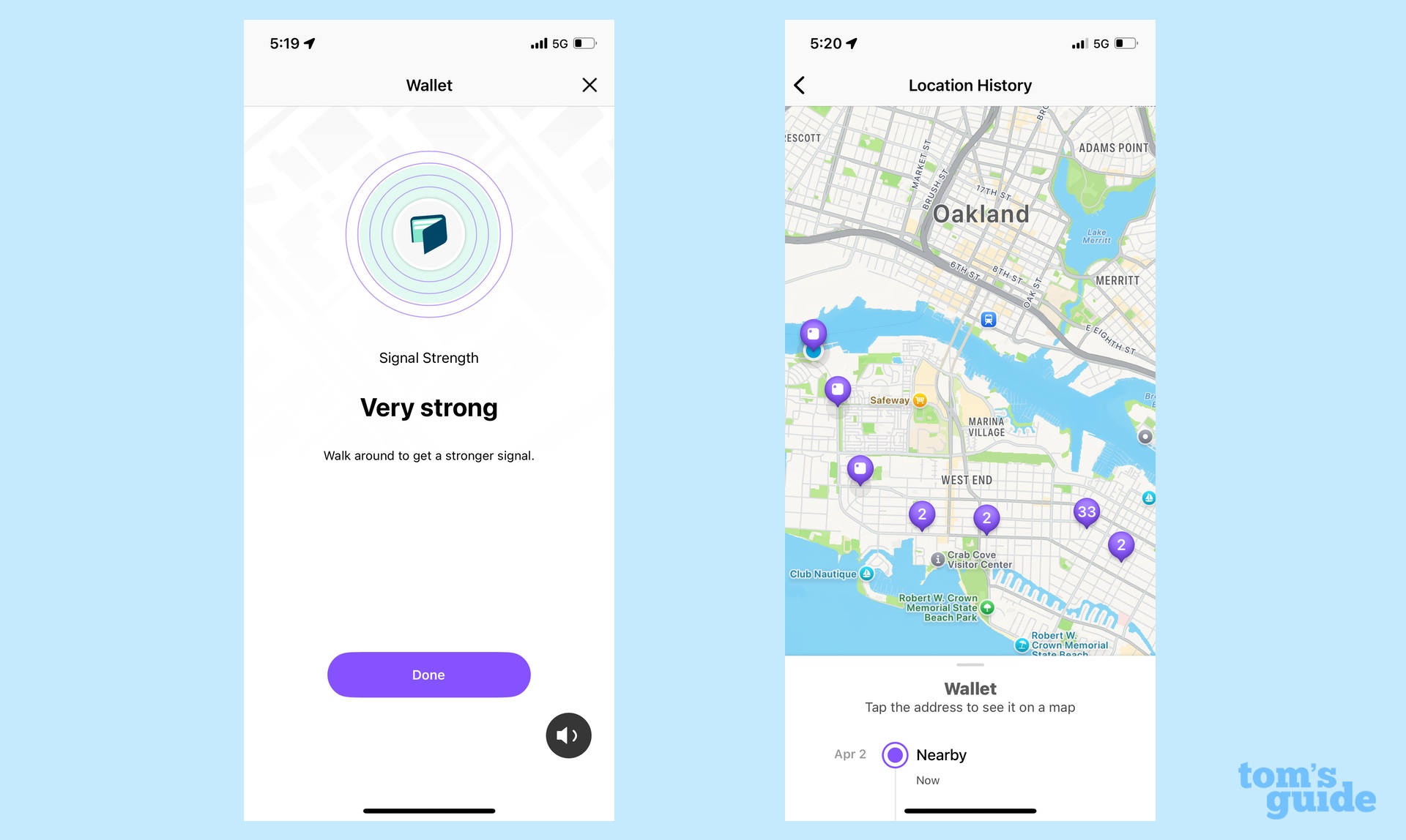 Tile Slim app showing tracking features