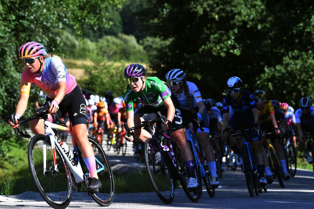 STROMSTAD SWEDEN AUGUST 10 Alison Jackson of Canada and Team Liv Racing Xstra Green Points Jersey C competes during the 8th Tour of Scandinavia 2022 Battle Of The North Stage 2 a 1538km stage from Orust to Strmstad UCIWWT tourofscandinavia TOSC22 on August 10 2022 in Stromstad Sweden Photo by Luc ClaessenGetty Images