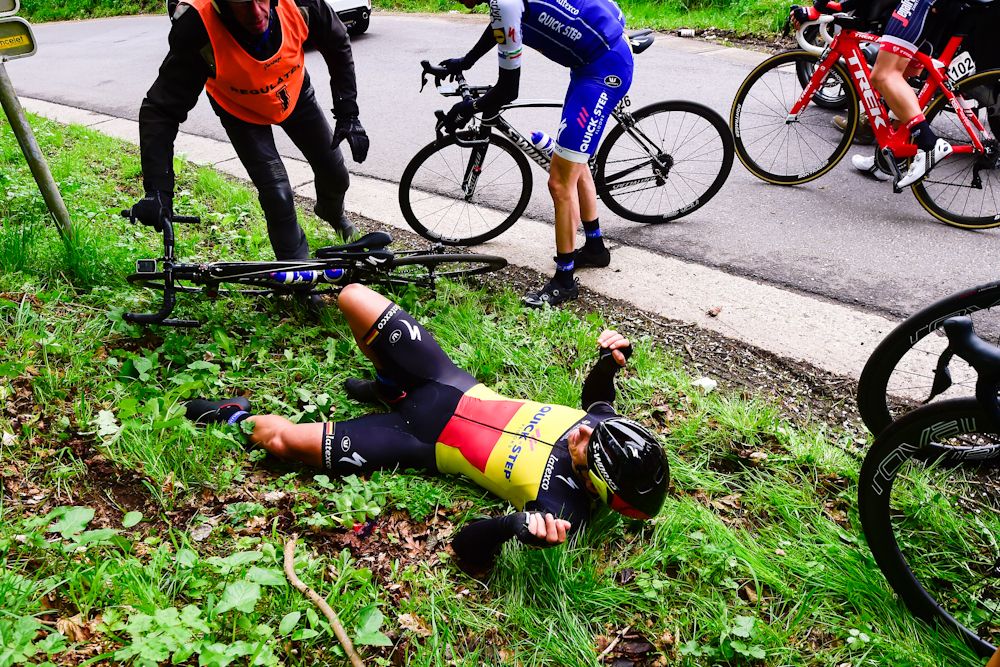 Phlippe Gilbert takes a spill early on in the Amstel Gold Race