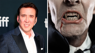 Nicolas Cage next to image of Dracula