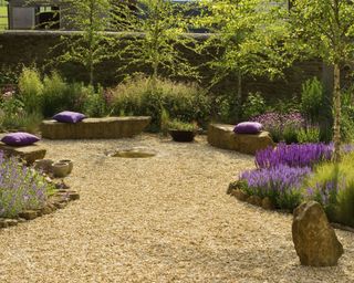 Mediterranean style garden with gravel, rocks and lavender