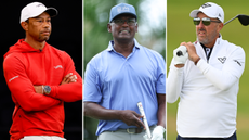 Tiger Woods, Vijay Singh and Phil Mickelson watch on