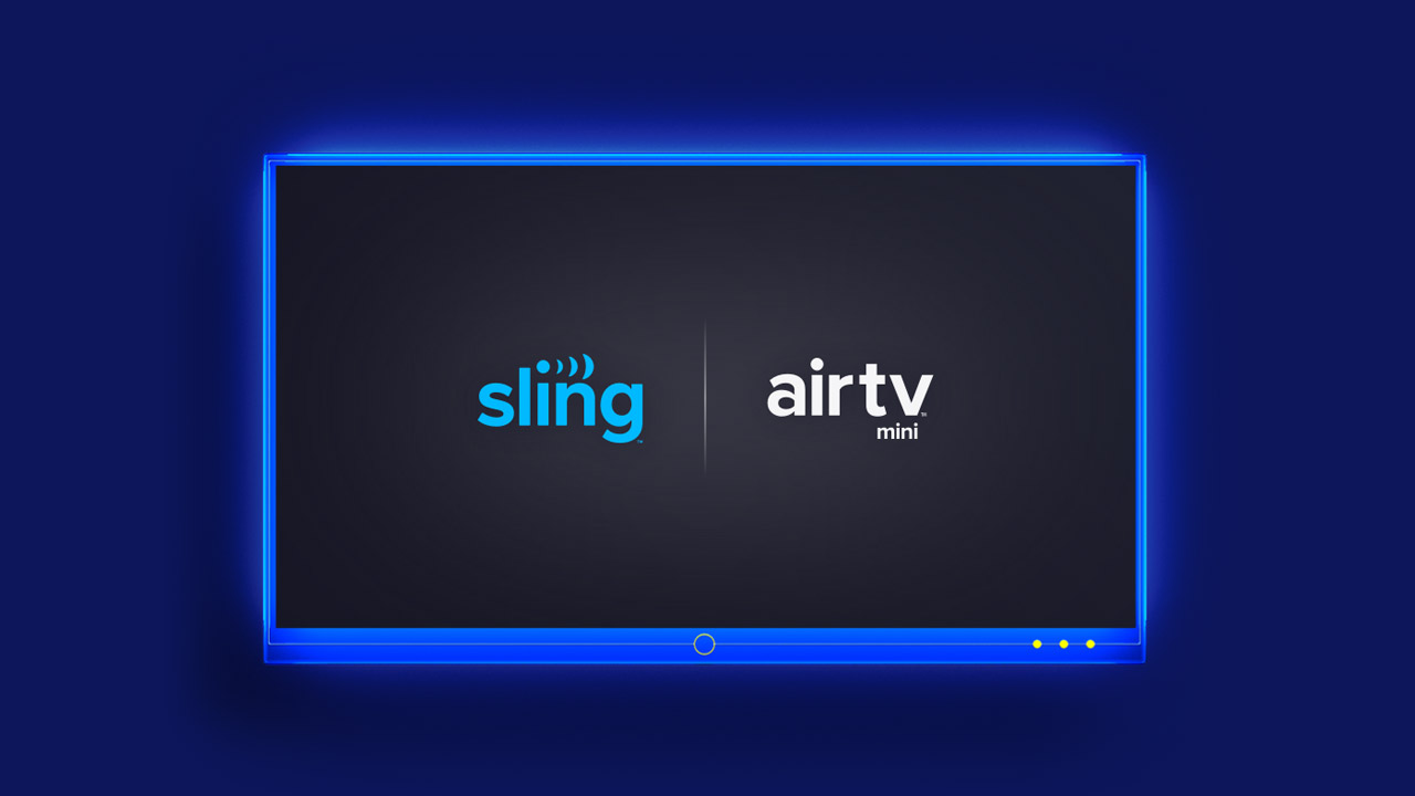 Pantalla de TV con el logotipo de Sling TV y Air TV mini