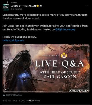 Lampbearers, we’re delighted to see so many of you journeying through the dual realms of Mournstead. Join us at 7pm cet Thursday on Twitch, for a live Q&A and 'top tips' from our Head of Studio, Saul Gascon, hosted by @Fightincowboy Ready thy questions below… https://twitch.tv/cigames