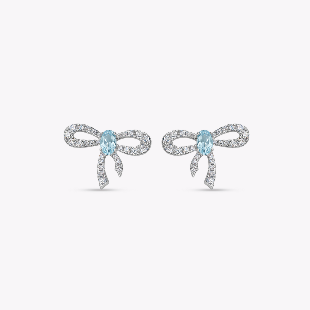 The Big Four Anniversary Blue Topaz and Diamond Bow Earrings