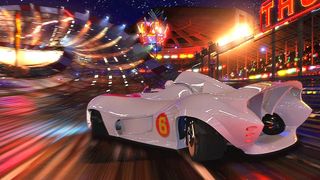 Speed Racer drives the Mach 5 in Speed Racer