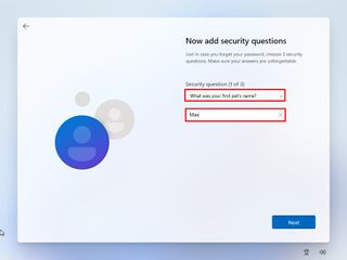Configure account security questions