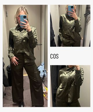 Woman wears green matching co-ord from COS