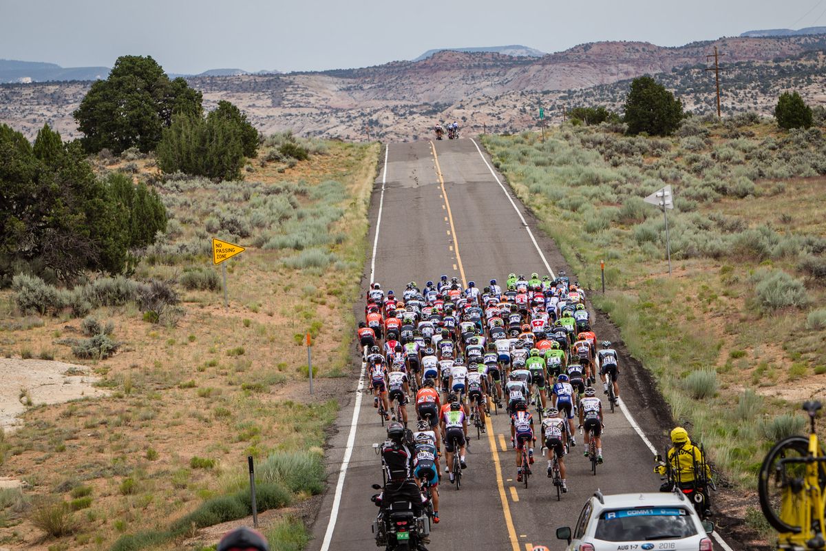A break gets a gap on one of todays small climbs