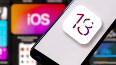 Unofficial iOS 18 logo on an iPhone