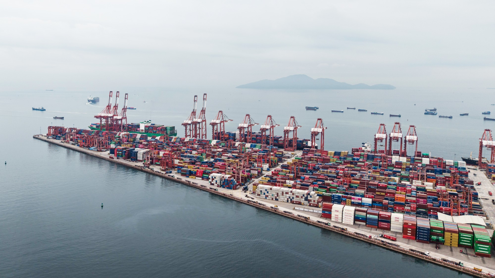 Shipping containers stacked up at the Chiwan container terminal, near Shenzhen, China
