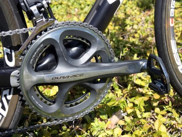 Tejay Van Garderen's (HTC-Highroad) Specialized S-Works Project Black McLaren development bike is equipped with a standard Shimano Dura-Ace crankset.