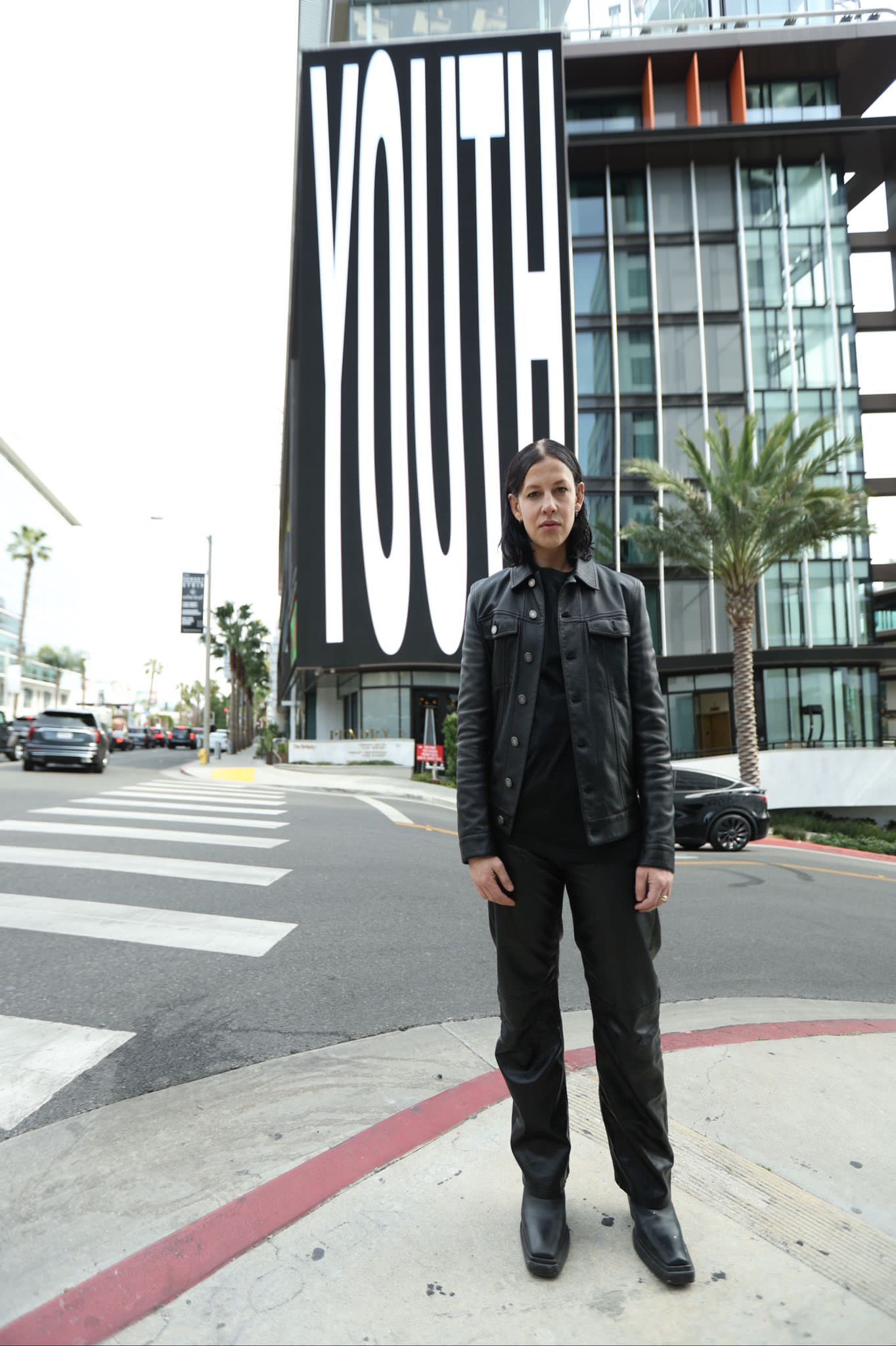 Anne Imhof marking the launch of the #Youth24 charity print sale at Pendry West Hollywood on LA's Sunset Boulevard
