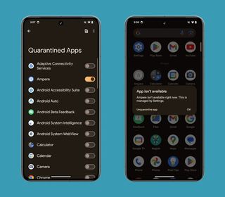 An old mockup of how Android 15's "quarantined app" UI could look once it launches.