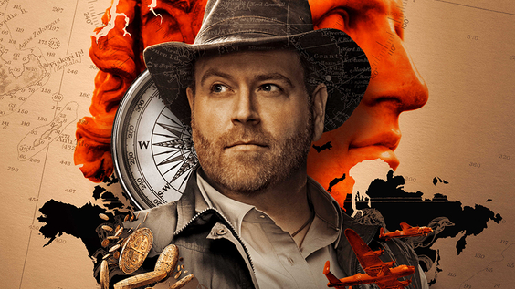 Josh Gates dressed like Indian Jones on Expedition Unknown poster