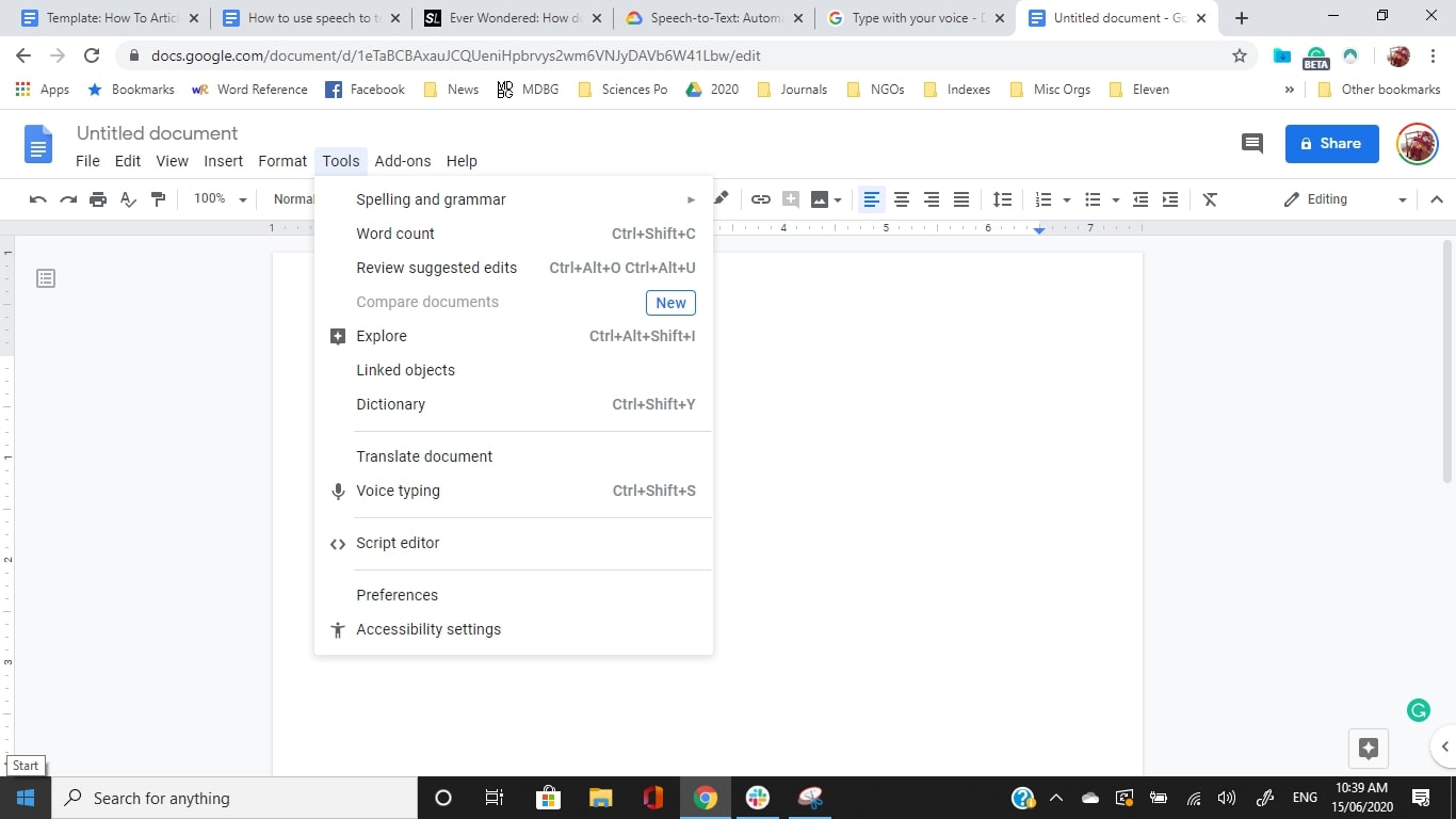 Speech-to-text in Google docs 3