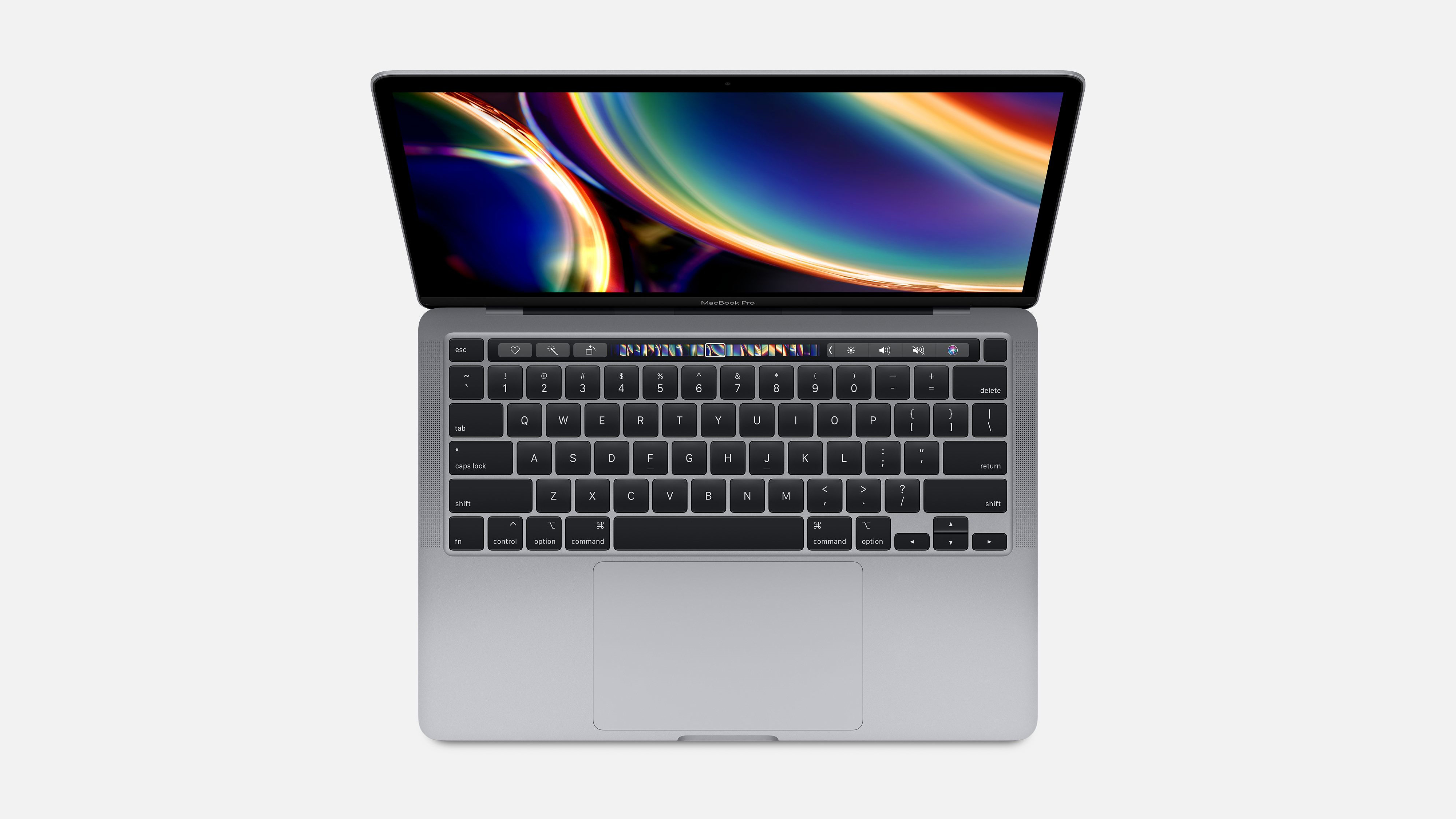 MacBook Pro (13-inch, 2022) with the screen open and displaying the keyboard and trackpad