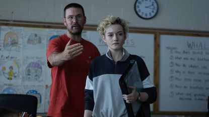 Zach Cregger and Julia Garner on the set of Weapons