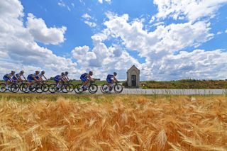 Members of the Deceuninck-QuickStep team train in Belgium ahead of the restart of the 2020 racing season