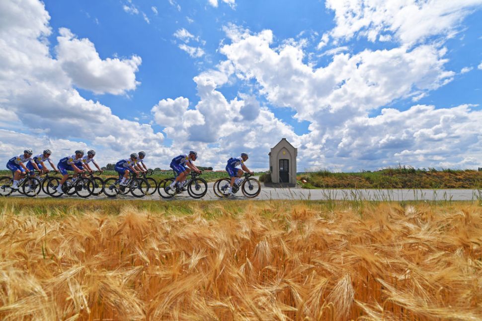 Members of the Deceuninck-QuickStep team train in Belgium ahead of the restart of the 2020 racing season