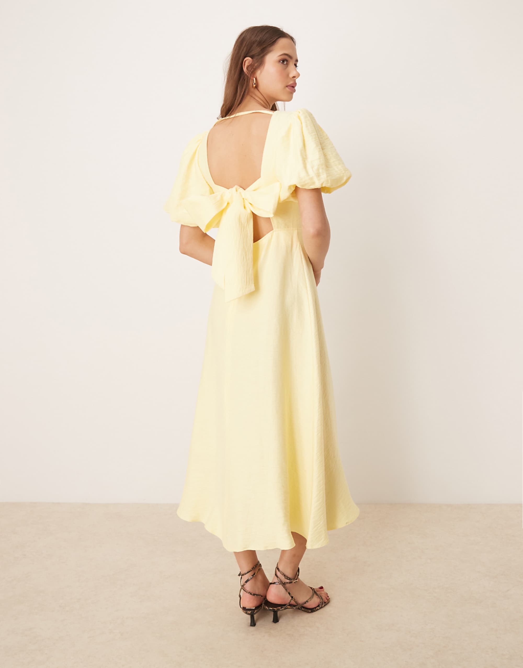 Nobodys Child Zola Puff Sleeve Midi Dress in Yellow