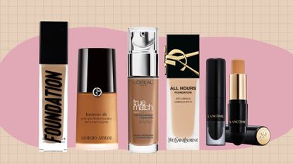 five of MIL's best non-comedogenic foundations from Anastasia Beverly Hills, Giorgio Armani, L'oreal Paris, YSL and Lancome