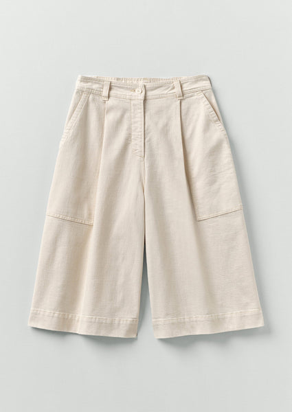 Pleated Denim Shorts | Ecru