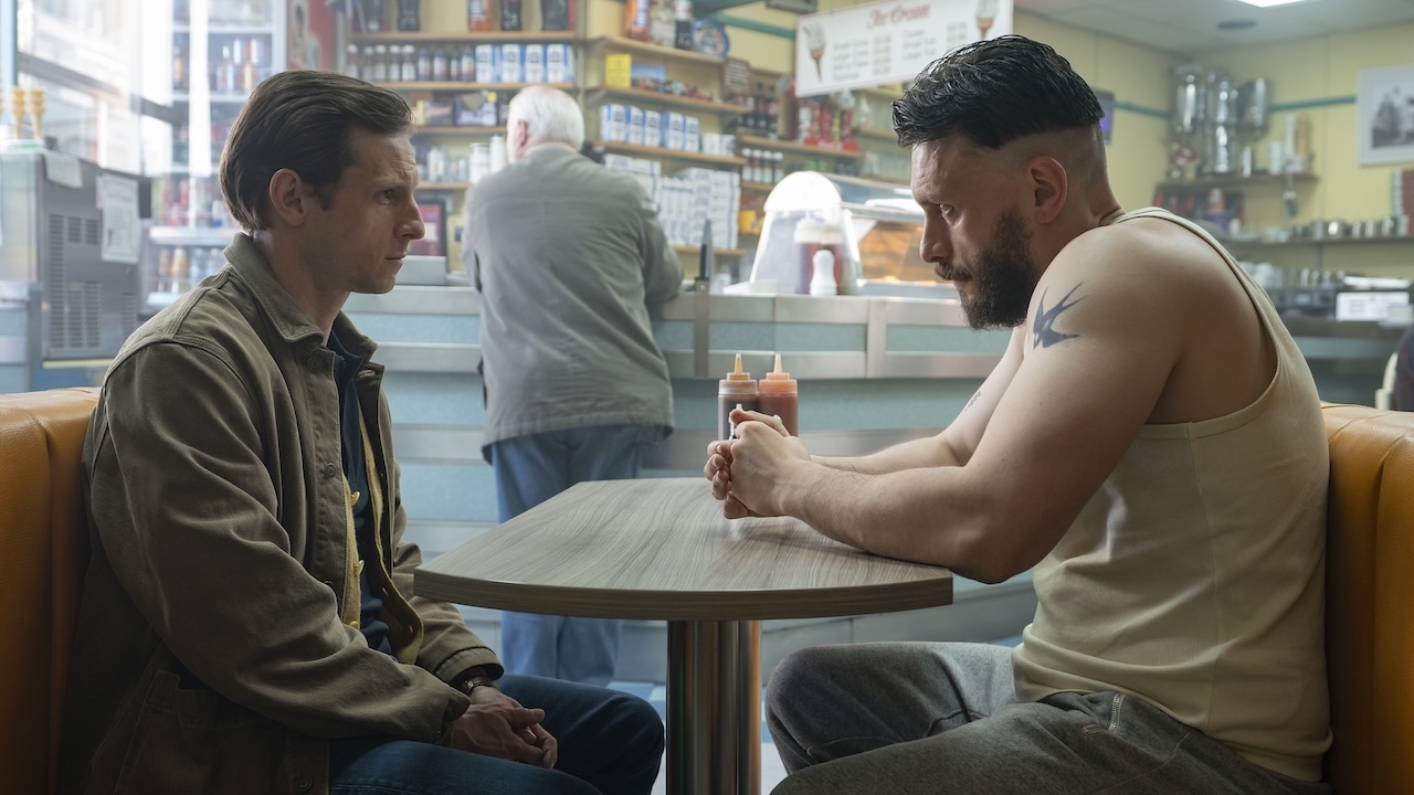 Niall and Ruben sitting at diner table in Half Man