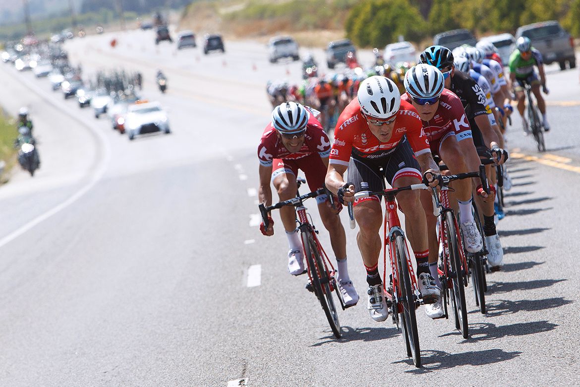 Markel Irizar does a turn on the front for Trek-Segafredo