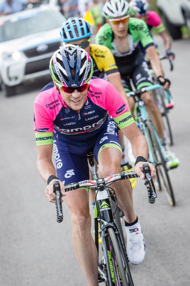 Chris Horner (Lampre-Merida) leads over the last KOM