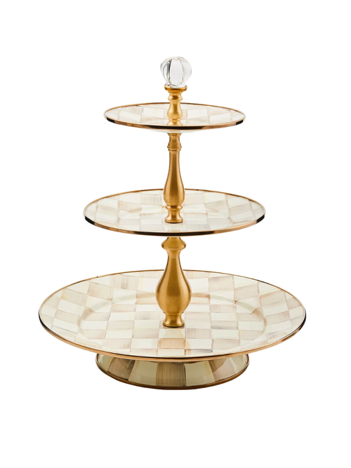 Mackenzie-Childs Mocha Check Three Tier Sweet Stand