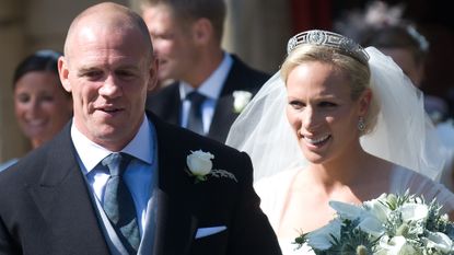 Zara Tindall&#039;s wedding tiara seen here on her wedding day with rugby player Mike Tindall leave the church after their marriage