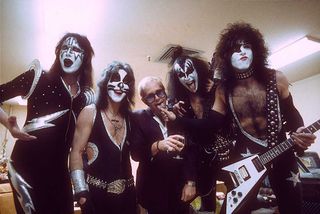 Kiss backstage with Elton John at the Long Beach Arena, California
