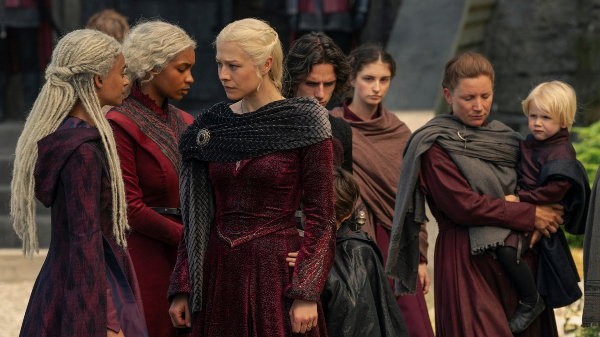 Phoebe Campbell, Bethany Antonia, and Emma D&amp;rsquo;Arcy in House of the Dragon season 2