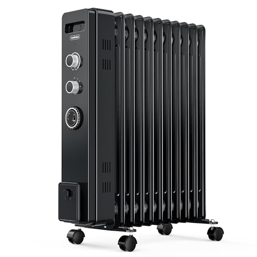 Vonhaus Oil Filled Radiator 11 Fin &amp;ndash; Oil Heater Portable Electric Free Standing 2500w for Home, Office, Any Room &amp;ndash; 24 Hour Timer, Adjustable Thermostat, 3 Heat Settings, 4x Wheels, 1.5m Power Cable