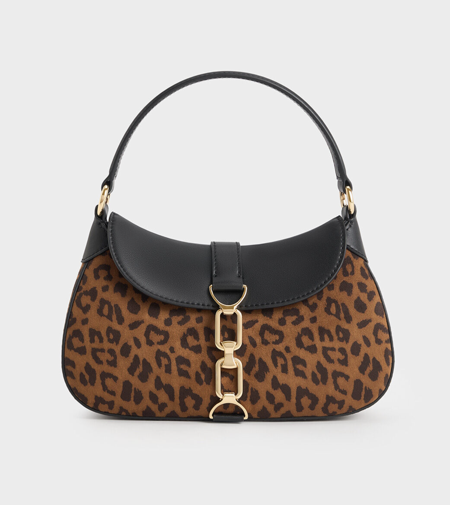 Charles &amp;amp; Keith, Agatha Leopard-Print Chain-Accent Hobo Bag