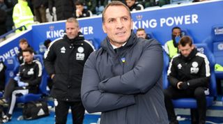 Leicester City manager Brendan Rodgers looks on ahead of the Premier League match between Leicester City and Arsenal at the King Power Stadium on 25 February, 2023 in Leicester, United Kingdom.