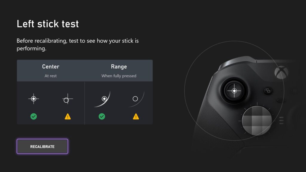 Screenshots from Xbox accessories app showing ability to change settings on Xbox controller