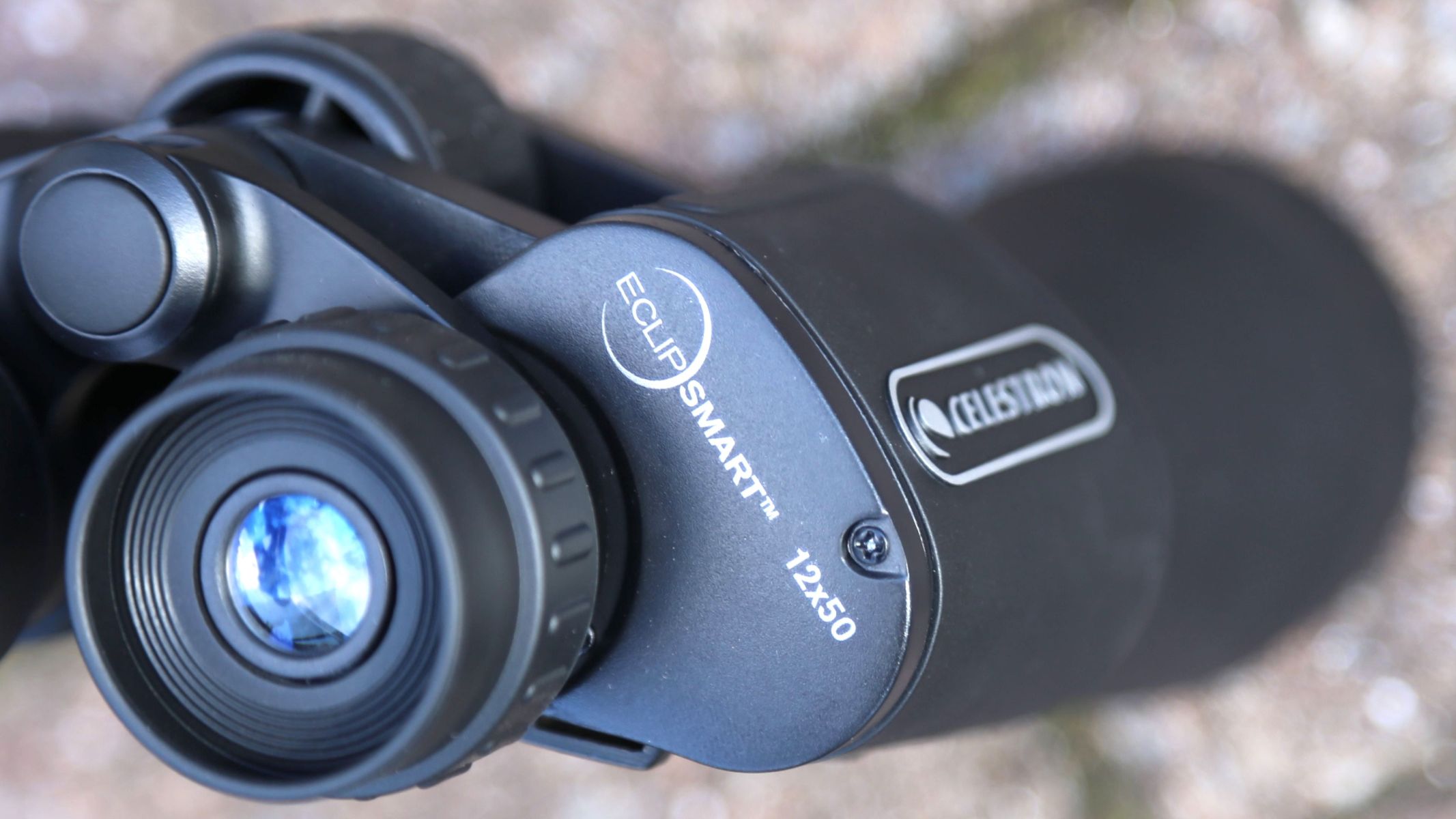 View of labels on the EclipSmart 12x50 binoculars