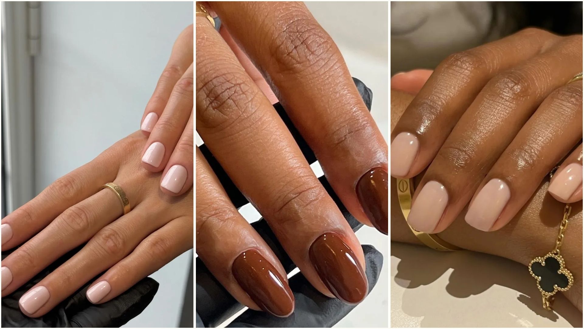 A collage of neutral autumn nail ideas