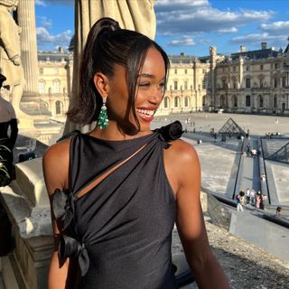 Laura Harrier with a flicky ponytail