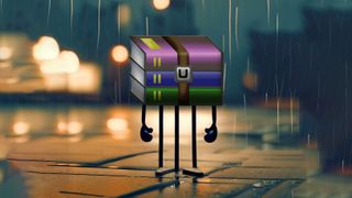 WinRAR logo man on a rainy background night