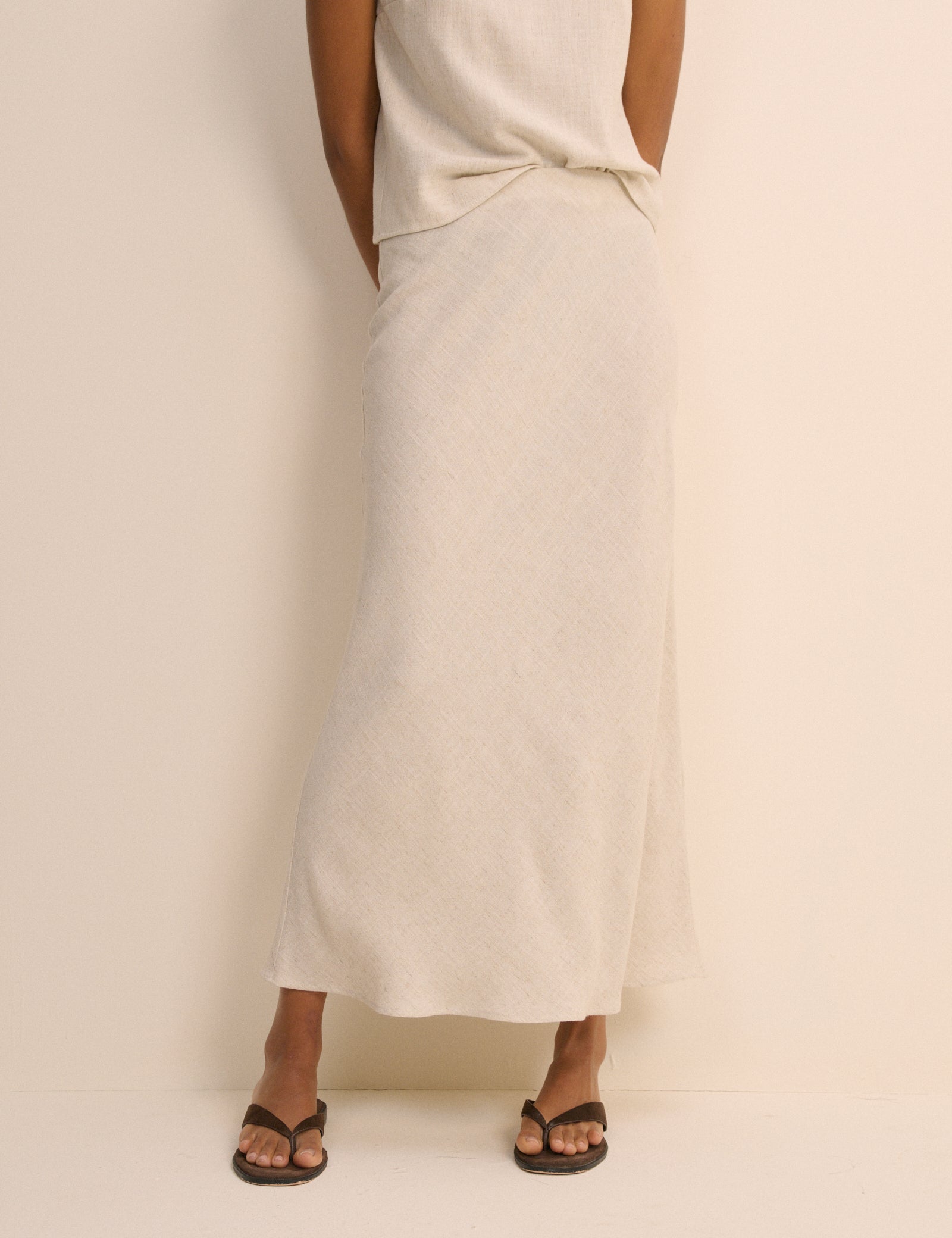 Cream Mila Midi Slip Skirt