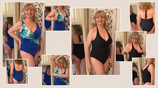 Julie Player wearing testing swimsuits