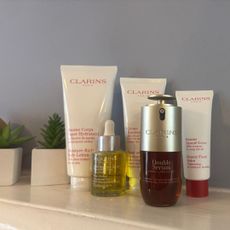 a group shot of clarins skincare products