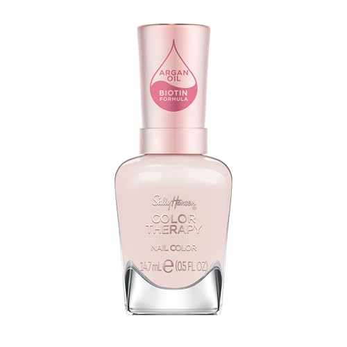 Sally Hansen Color Therapy Nail Polish | Biotin, Argan Oil, Long Lasting, Healthy Nails, Nail Strengthener, Semi-Opaque | 539 Bare Kiss | Nude Pink Nail Color