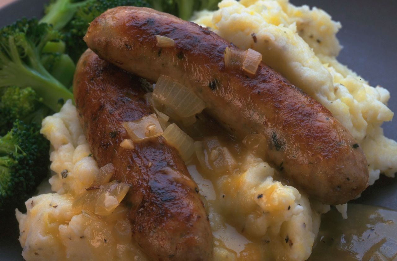 Bangers and apple mash