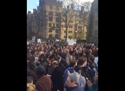 Yale students protesting in a "March of Resilience" against racism