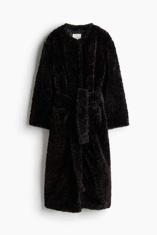 Fluffy Tie-Belt Coat