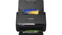 Epson FastFoto FF-680W front view, scanning photo of sunset